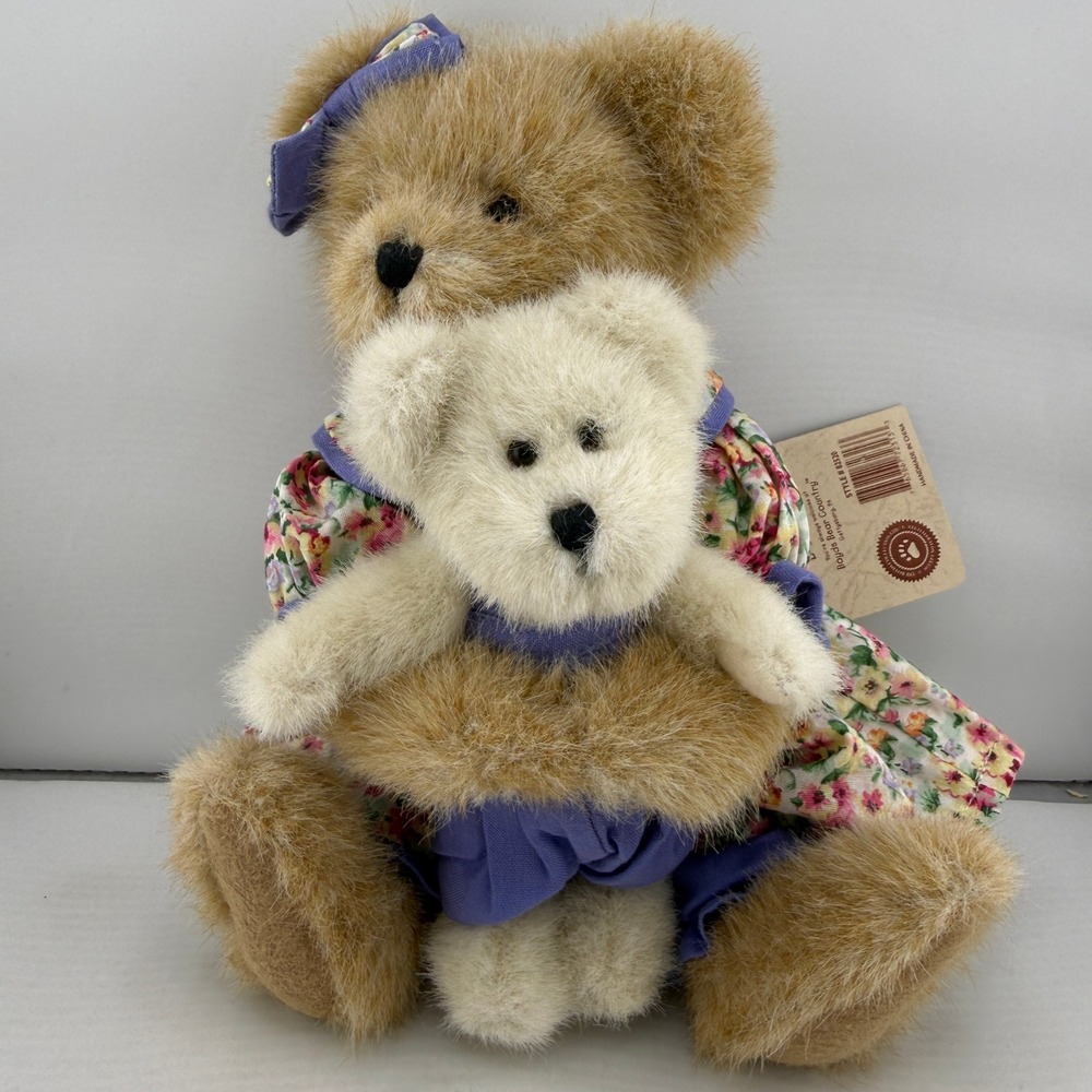 Boyds Bears Plush Momma Mcbearlove & Baby Tan Cream Floral Dress 82520